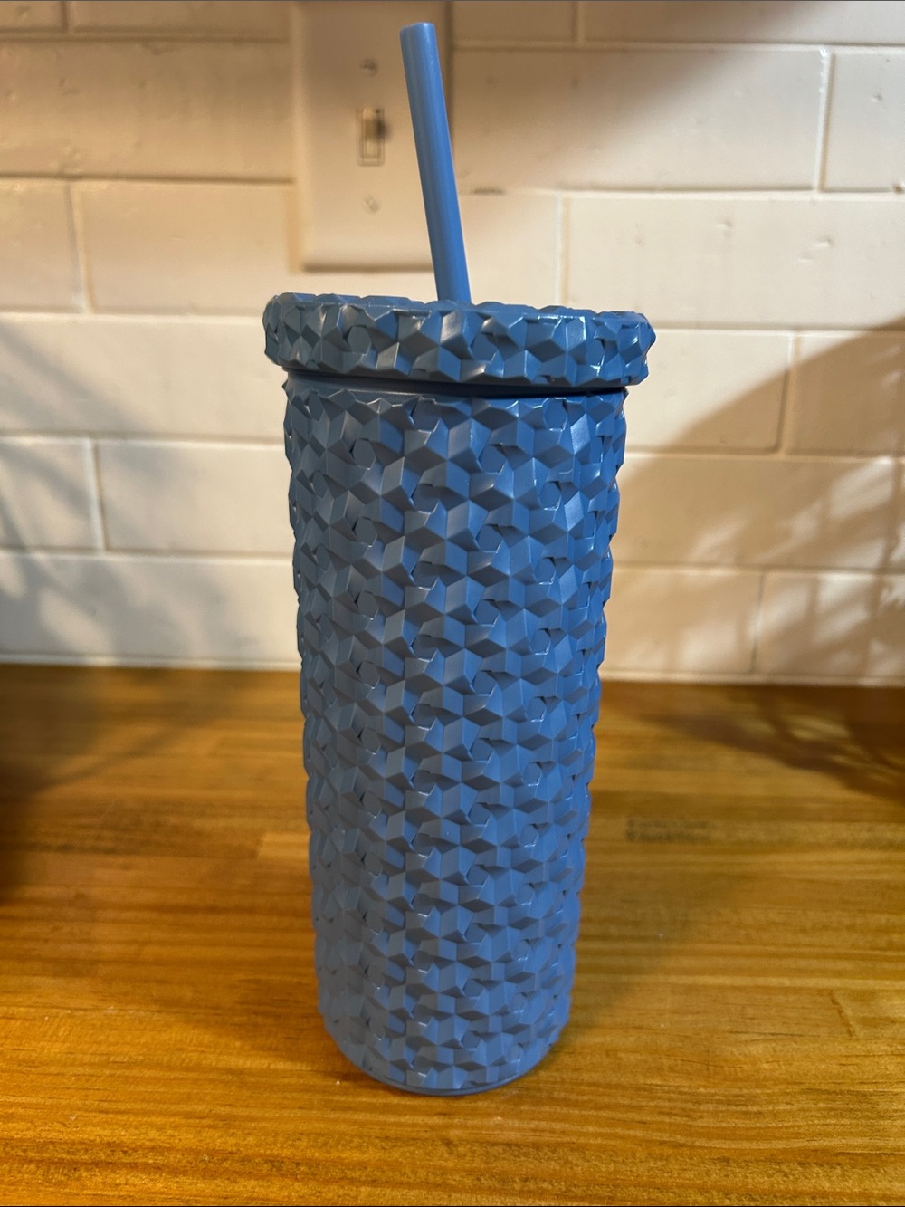 Blue Textured Tumbler with Straw - Home Accents